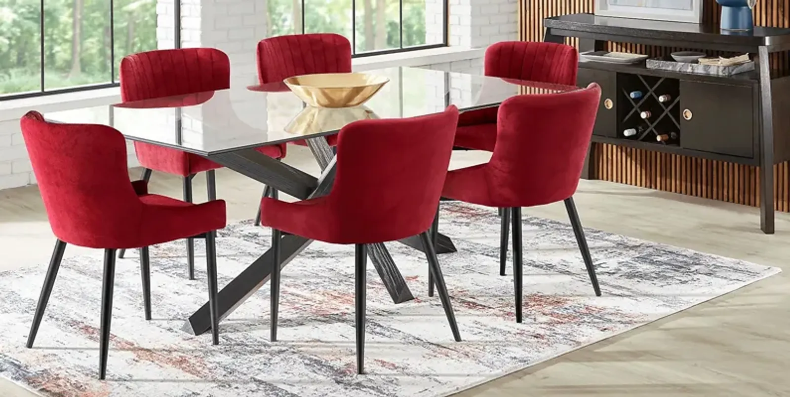 Hollybrooke Black 5 Pc Dining Room with Bordeaux Chairs