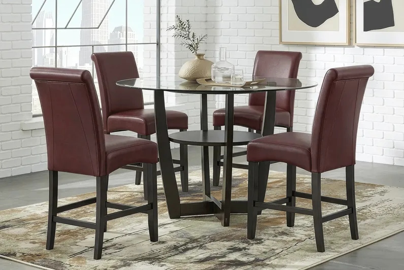 Ciara Espresso 5 Pc 48" Round Counter Height Dining Room with Burgundy Stools