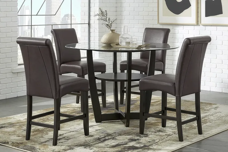 Ciara Espresso 5 Pc 54" Round Counter Height Dining Room with Chocolate Stools