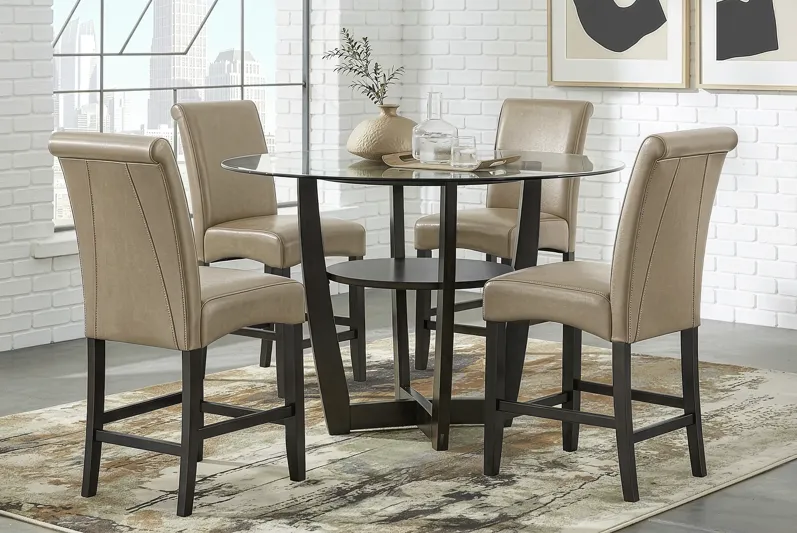 Ciara Espresso 5 Pc 54" Round Counter Height Dining Room with Champagne Stools