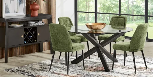 Hollybrooke Black 5 Pc Round Dining Room with Moss Chairs