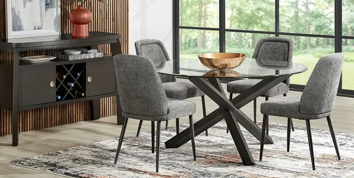 Hollybrooke Black 5 Pc Round Dining Room with Charcoal Chairs