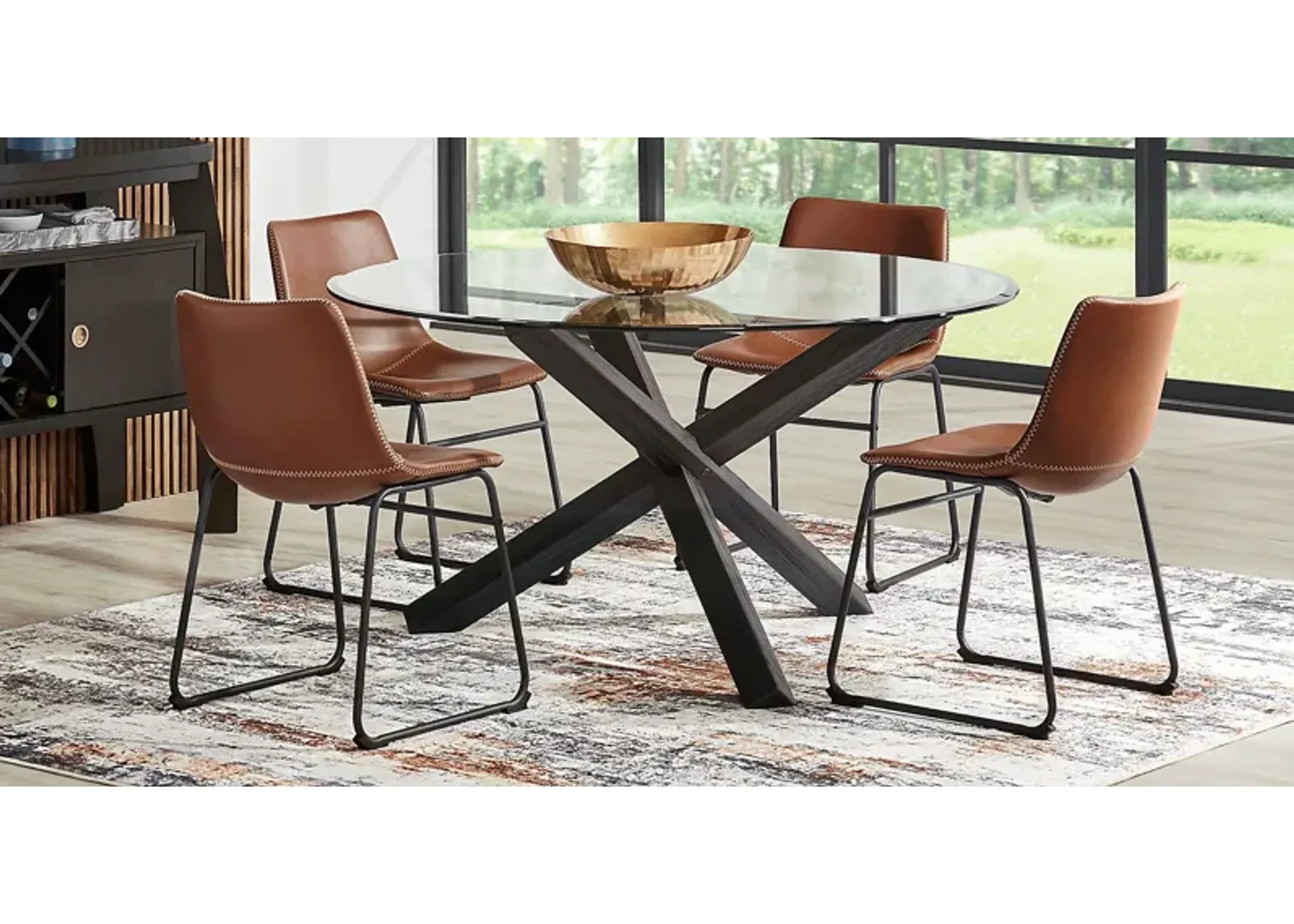 Hollybrooke Black 7 Pc Round Dining Room with Brown Chairs