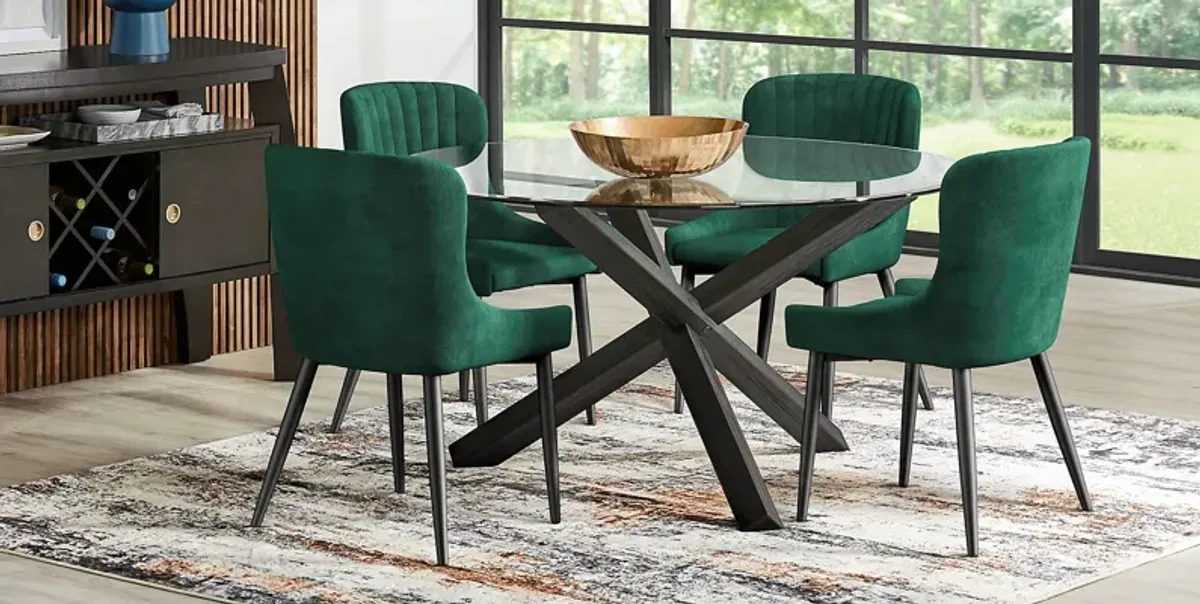 Hollybrooke Black 7 Pc Round Dining Room with Emerald Chairs