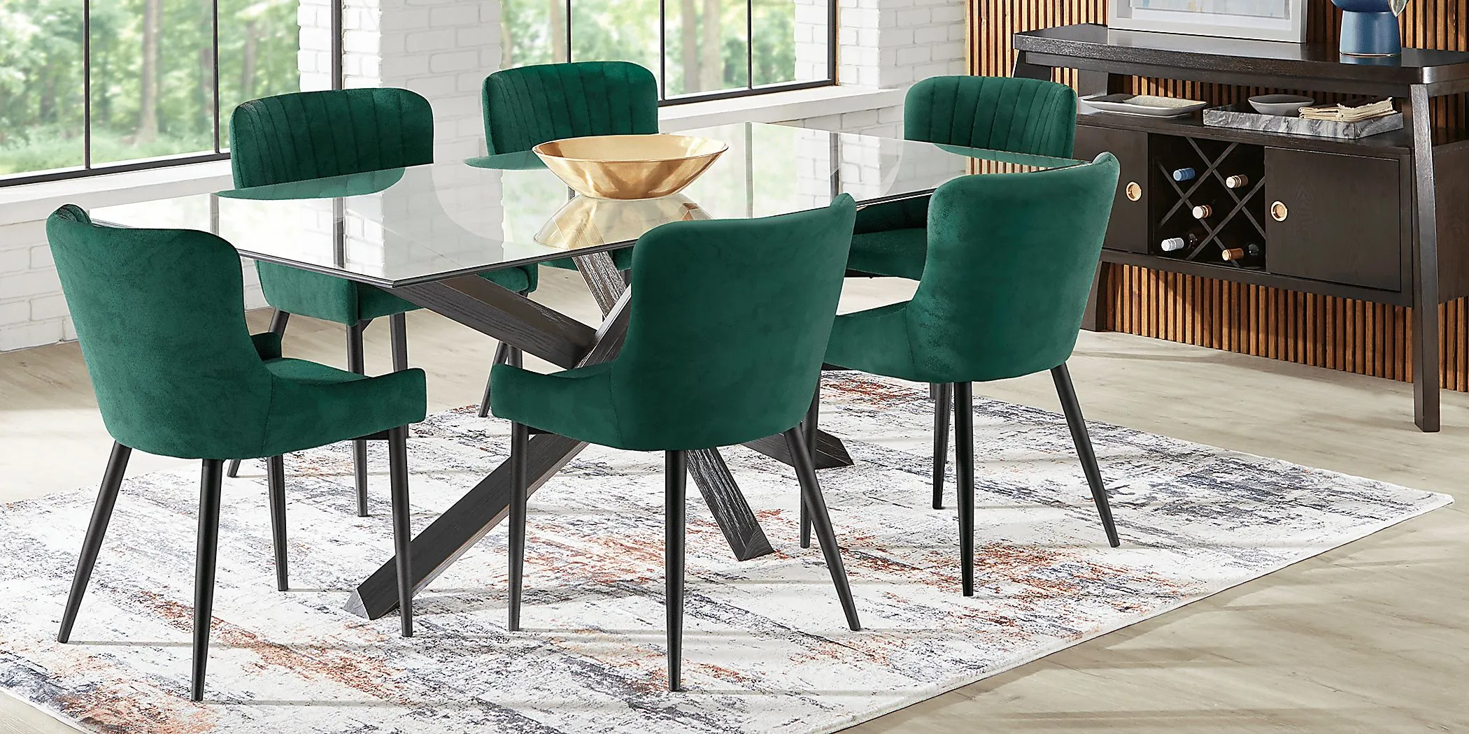 Hollybrooke Black 7 Pc Dining Room with Emerald Chairs