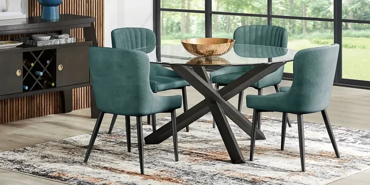 Hollybrooke Black 7 Pc Round Dining Room with Ink Chairs