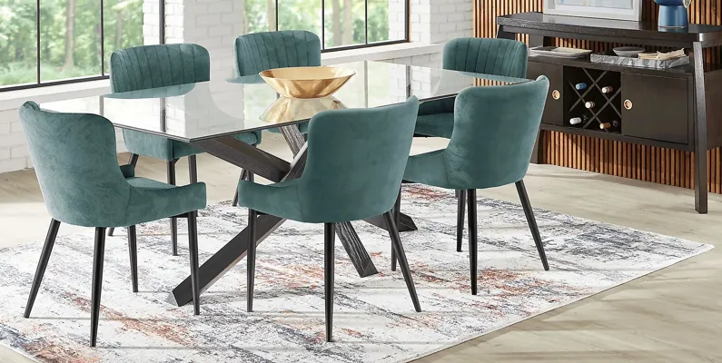 Hollybrooke Black 7 Pc Dining Room with Ink Chairs