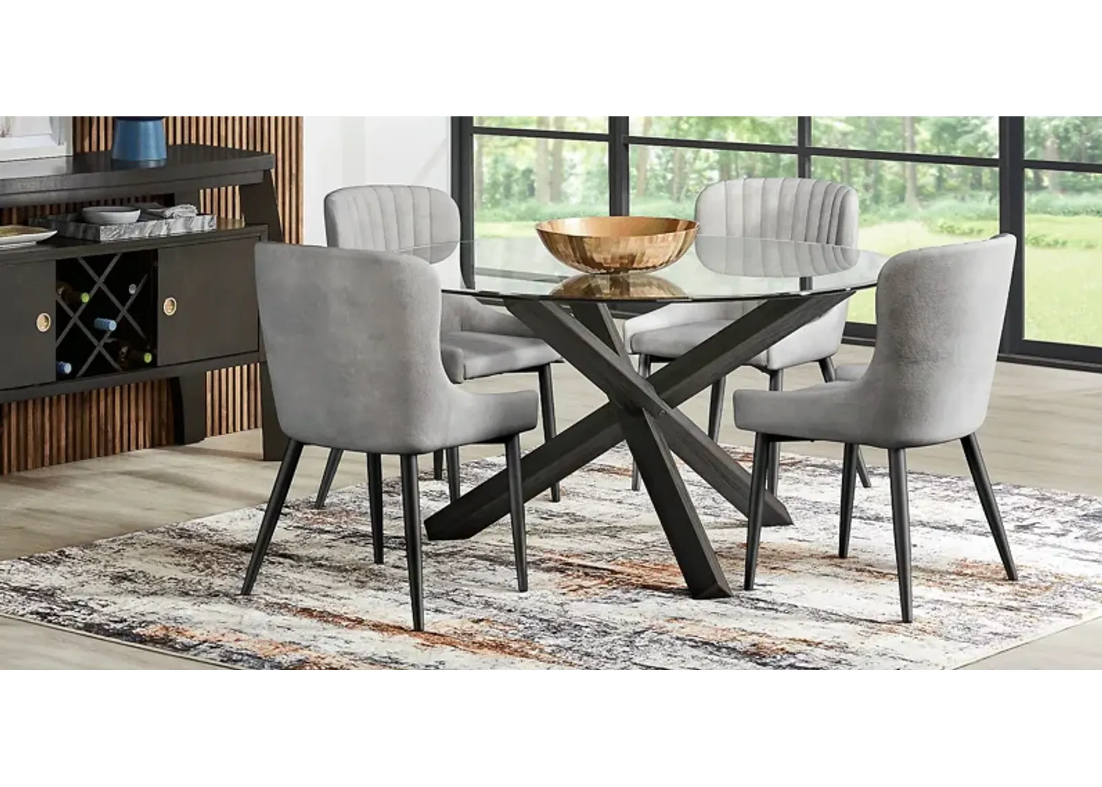 Hollybrooke Black 7 Pc Round Dining Room with Gray Chairs