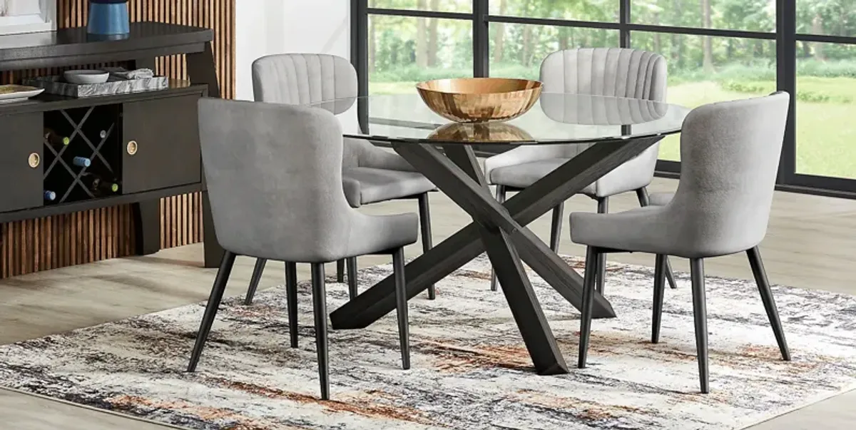 Hollybrooke Black 7 Pc Round Dining Room with Gray Chairs