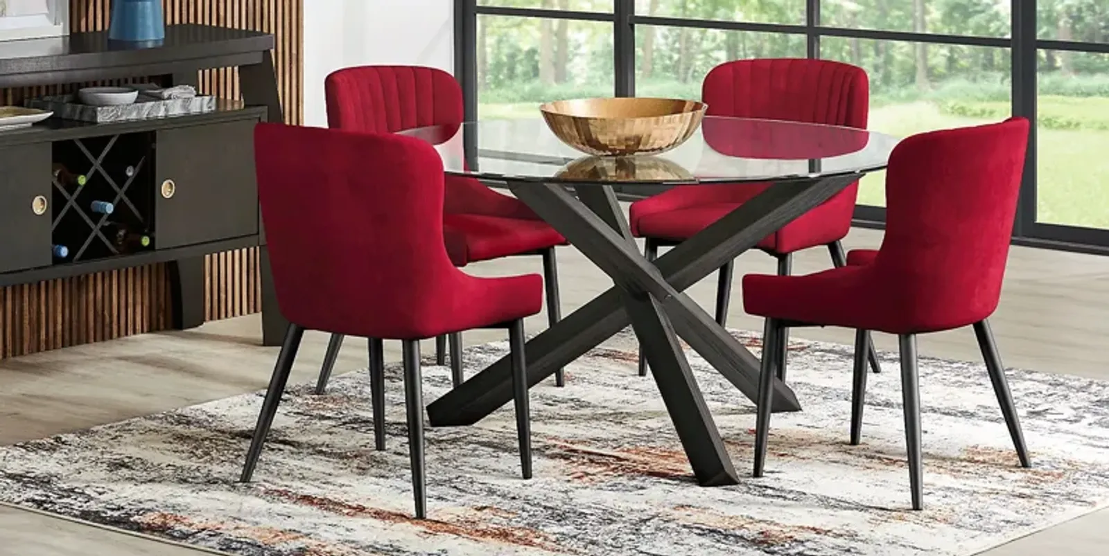 Hollybrooke Black 7 Pc Round Dining Room with Bordeaux Chairs