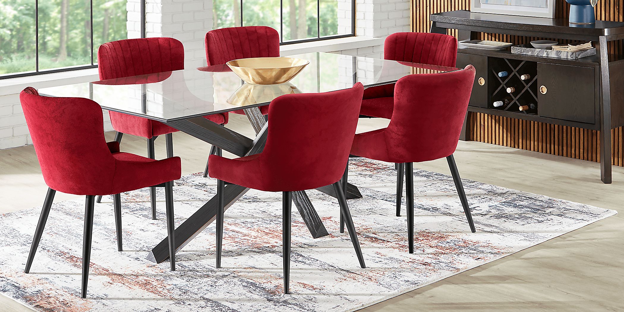 Hollybrooke Black 7 Pc Dining Room with Bordeaux Chairs