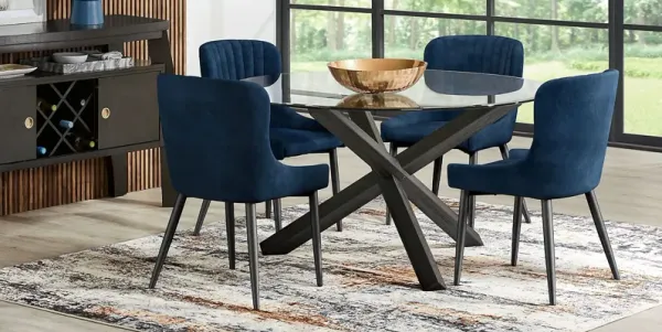Hollybrooke Black 7 Pc Round Dining Room with Navy Chairs