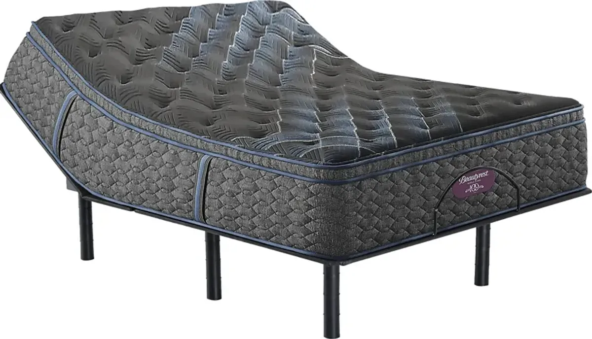 Beautyrest World Class Level Four Plush Pillow Top Queen Mattress Set with Head Up Only Base