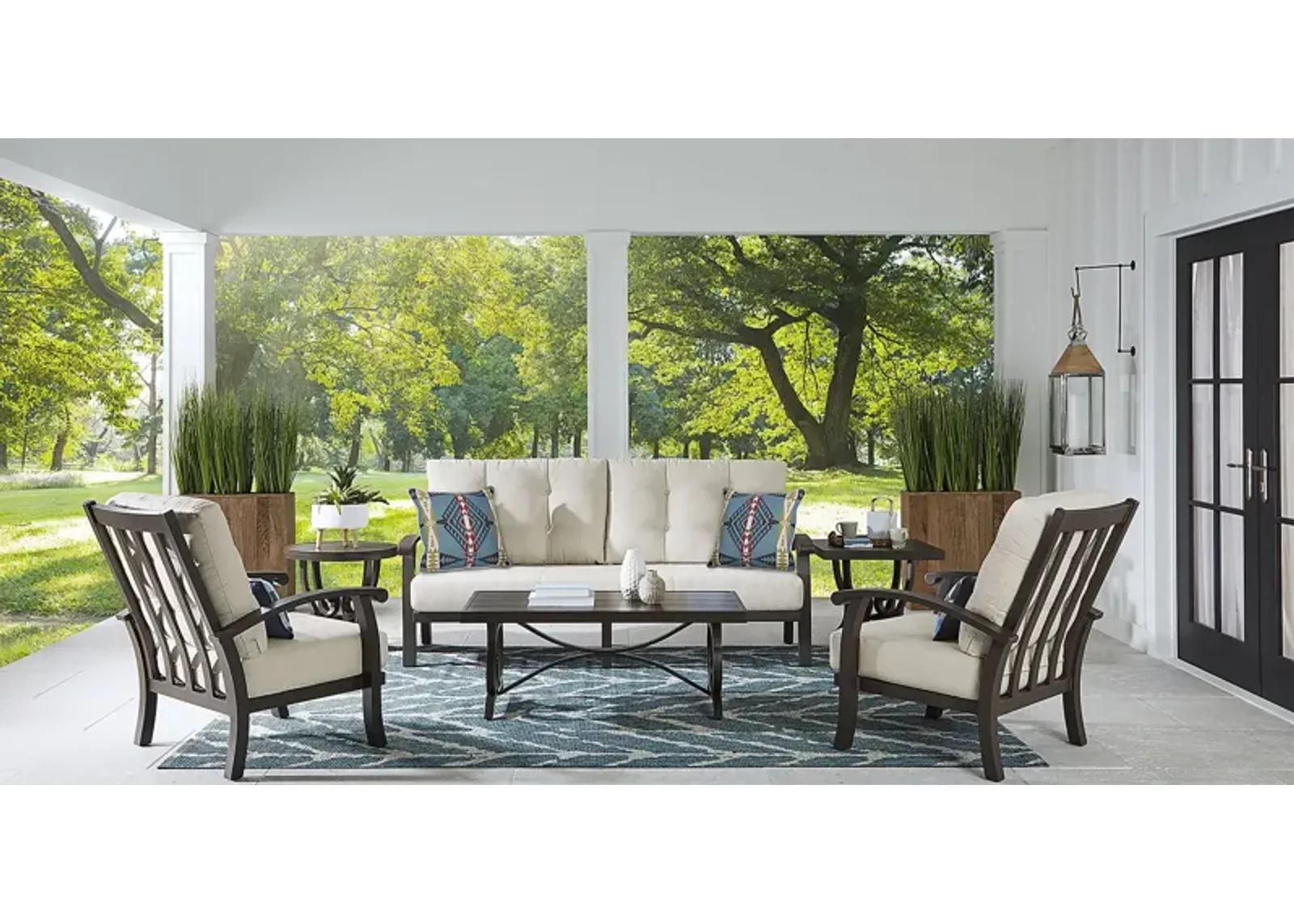 Lake Breeze Aged Bronze Outdoor 4 Pc Seating Set with Parchment Cushions