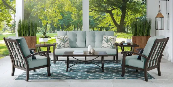 Lake Breeze Aged Bronze 4 Pc Outdoor Seating Set with Mist Cushions