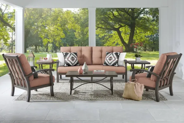 Lake Breeze Aged Bronze Outdoor 4 Pc Seating Set with Terracotta Cushions