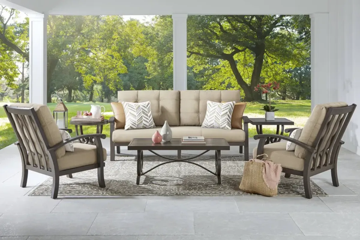 Lake Breeze Aged Bronze Outdoor 4 Pc Seating Set with Hemp-Colored Cushions