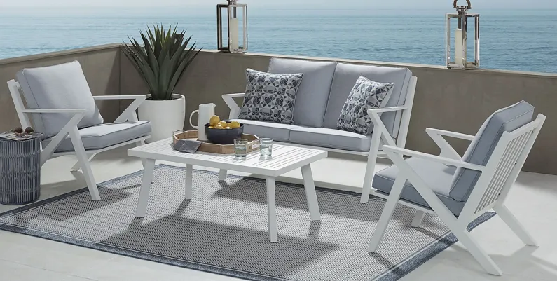 Acadia White 4 Pc Outdoor Seating Set with Hydra Cushions