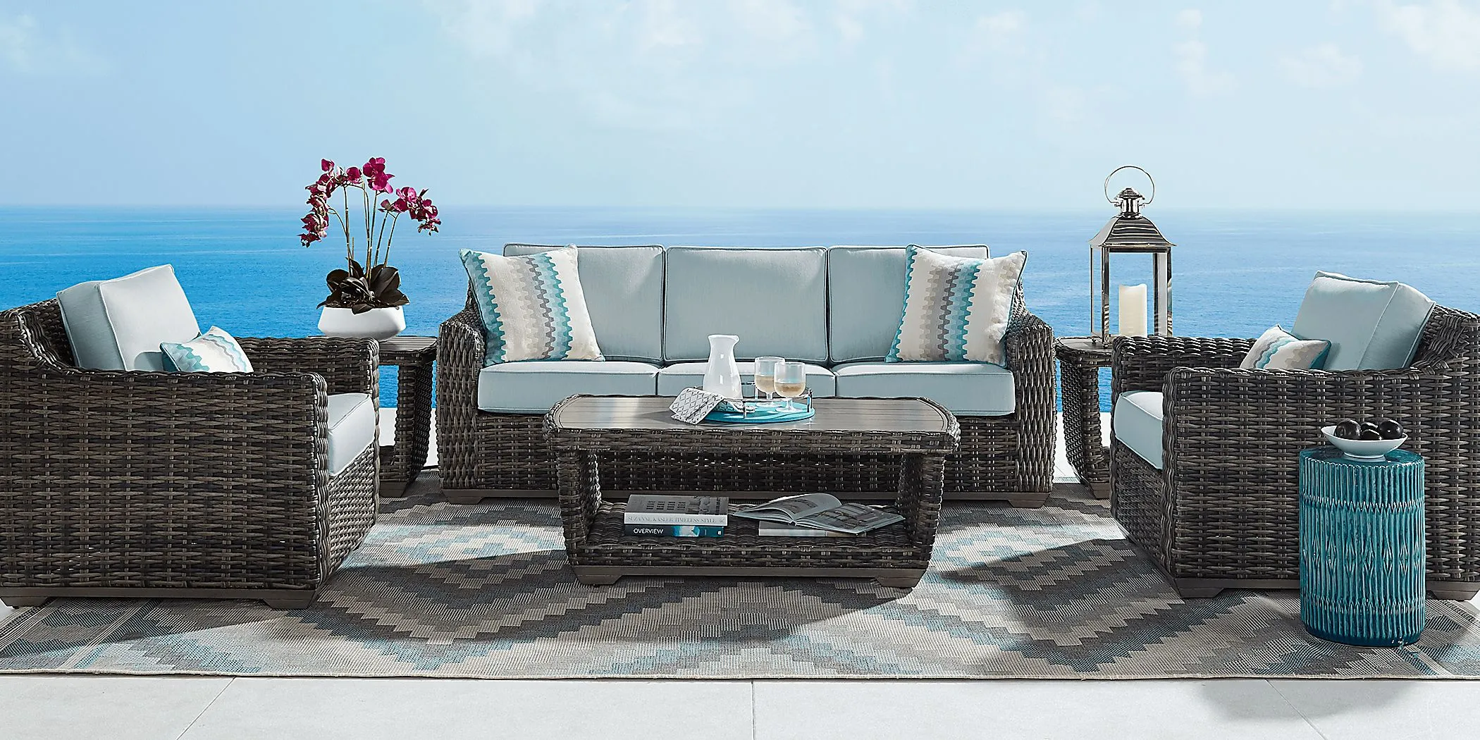 Montecello Gray 4 Pc Outdoor Seating Set with Mist Cushions