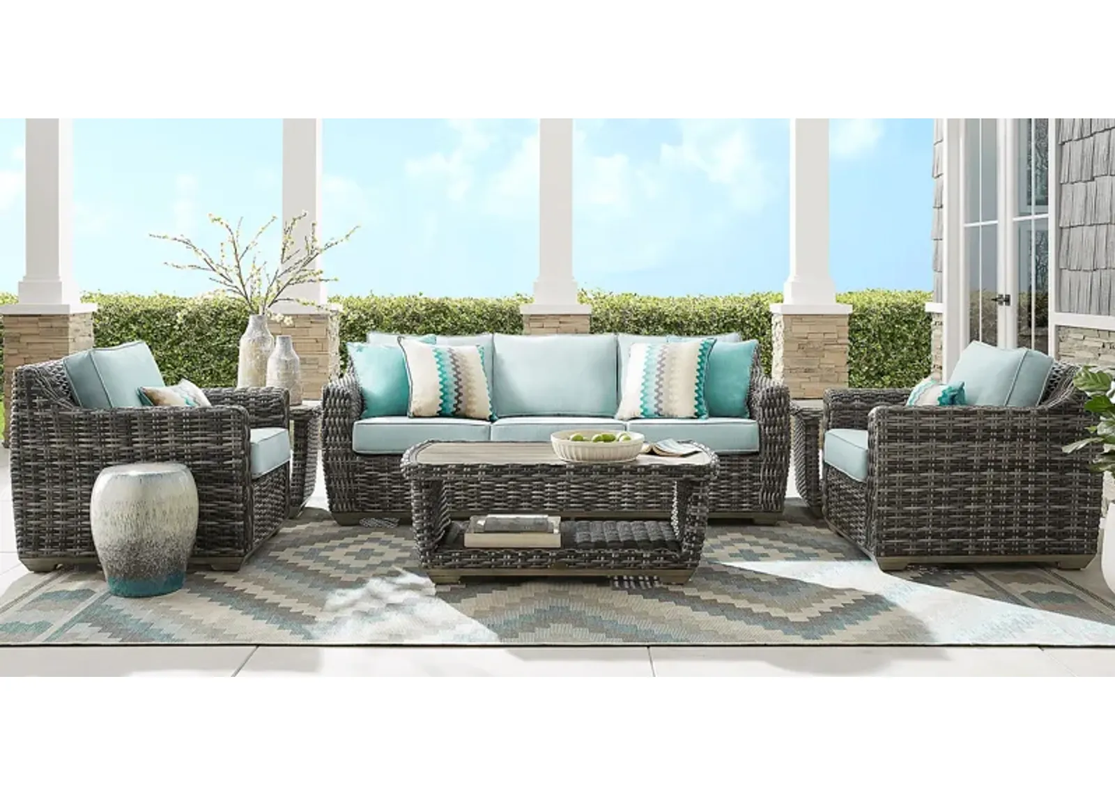 Montecello Gray 4 Pc Outdoor Seating Set with Mist Cushions