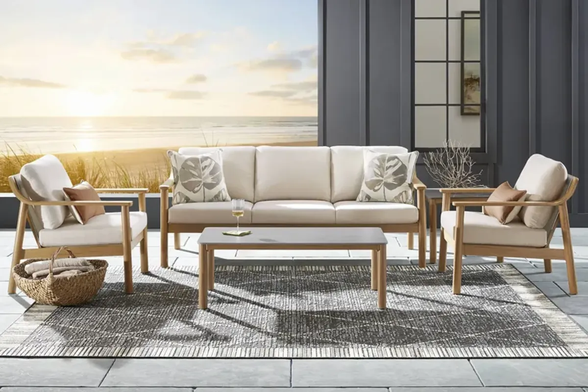 Logen Natural 4 Pc Outdoor Seating Set with Beige Cushions