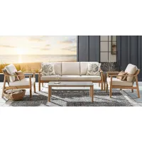 Logen Natural 4 Pc Outdoor Seating Set with Beige Cushions
