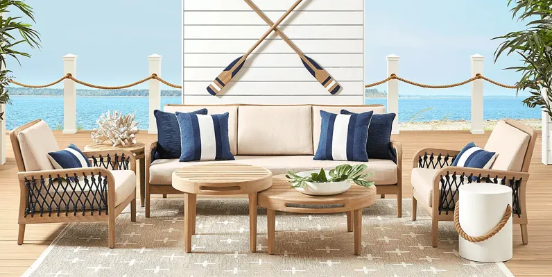 Riva Blonde 5 Pc Outdoor Seating Set with Flax Cushions