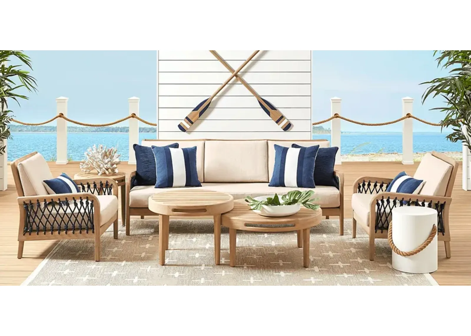 Riva Blonde 5 Pc Outdoor Seating Set with Flax Cushions