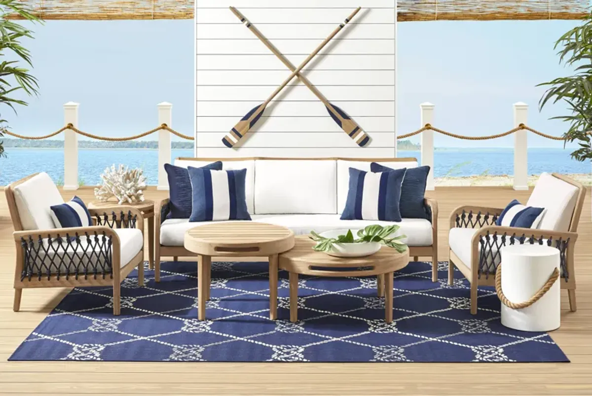 Riva Blonde 7 Pc Outdoor Seating Set with White Cushions