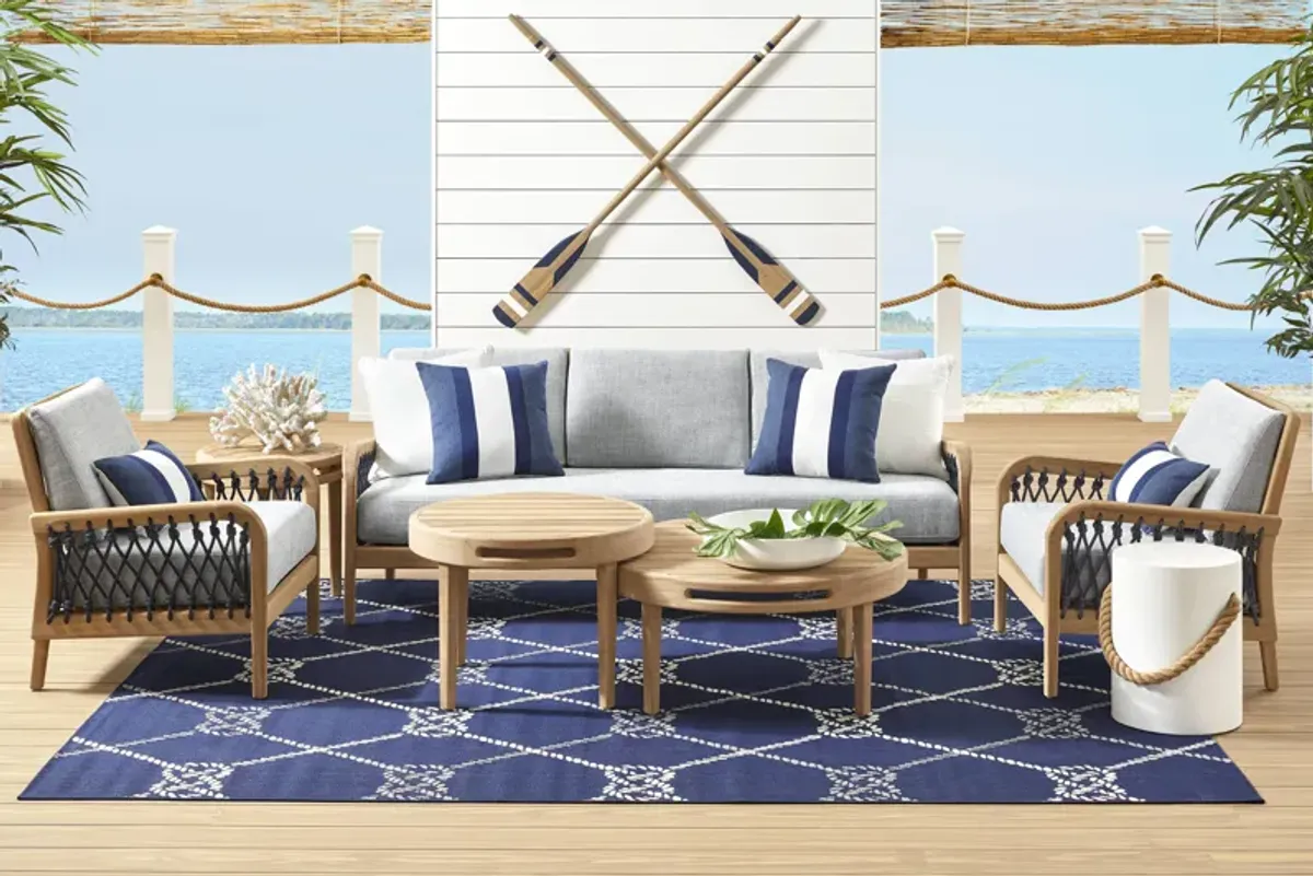 Riva Blonde 7 Pc Outdoor Seating Set with Slate Cushions