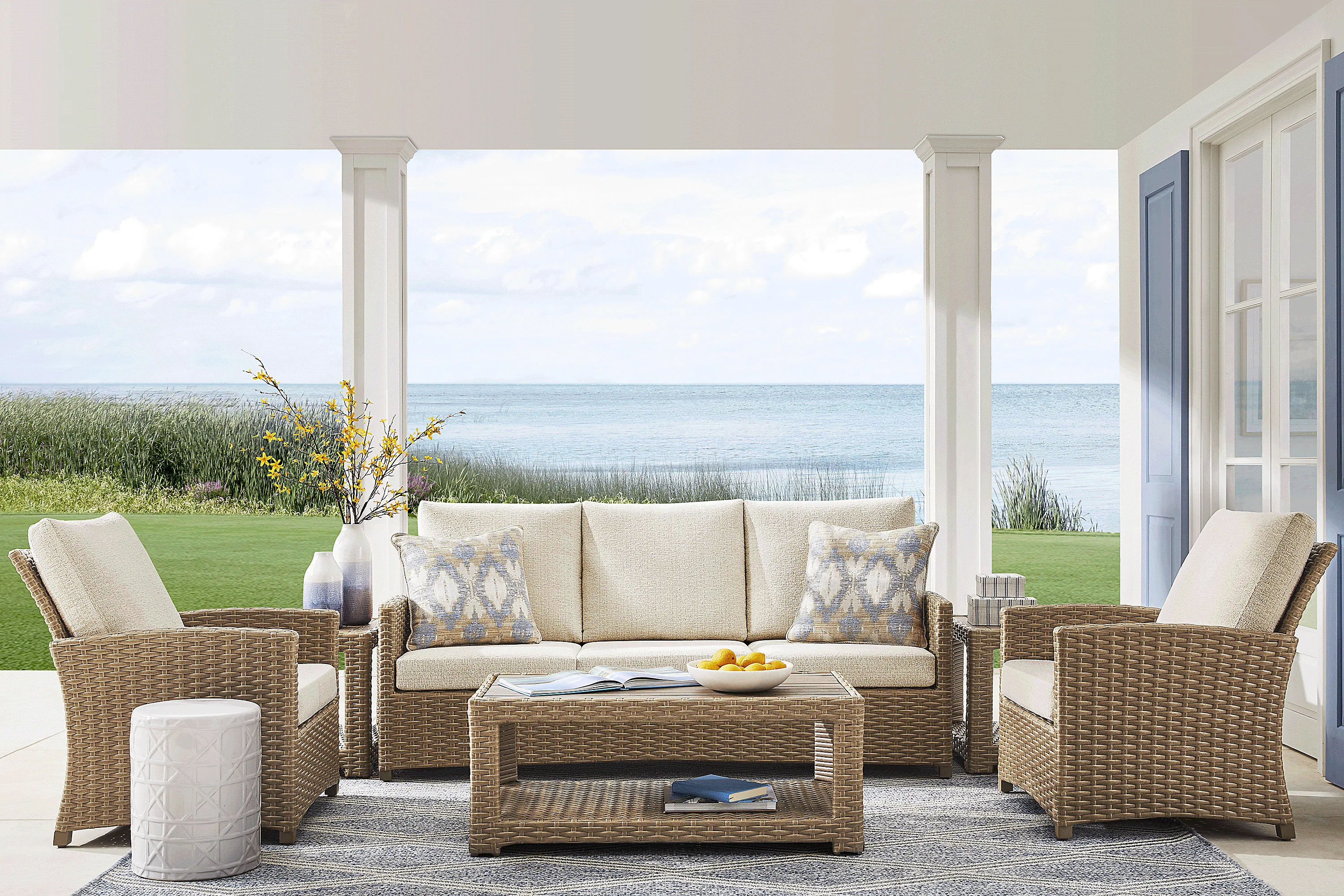 Paloma Brown 4 Pc Outdoor Seating set with Beige Cushions