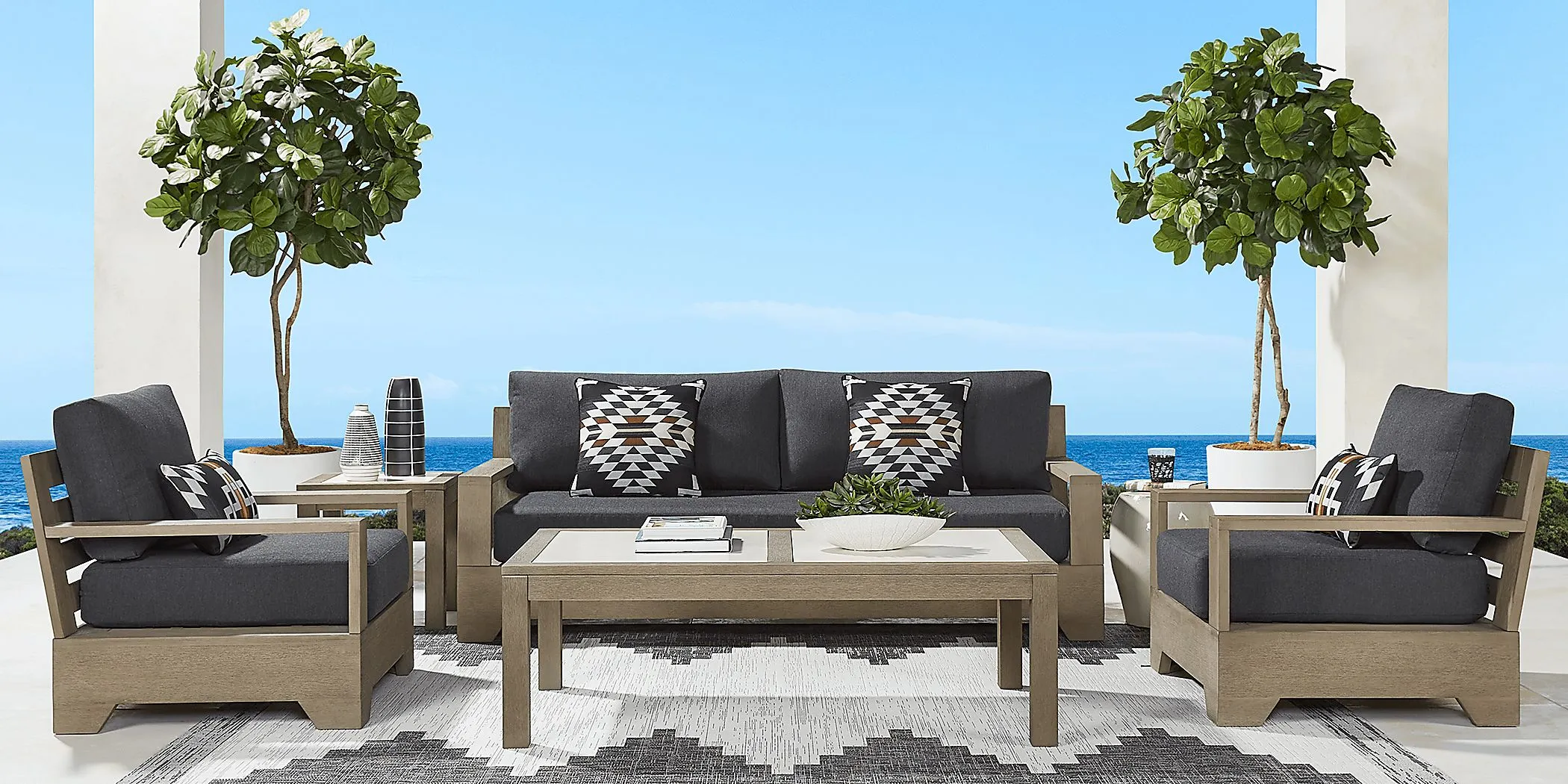 Lake Tahoe Gray Outdoor Sofa with Charcoal Cushions