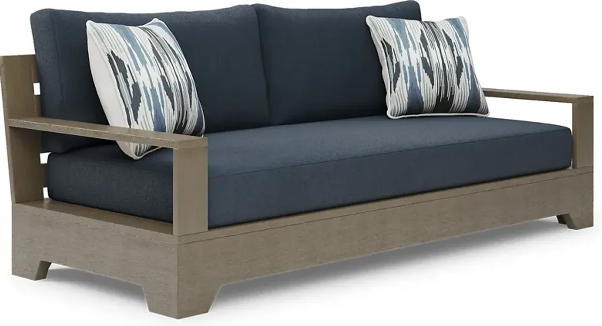 Lake Tahoe Gray Outdoor Sofa with Indigo Cushions