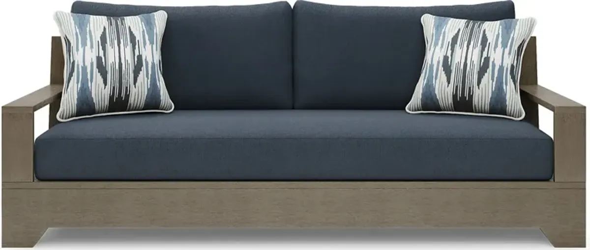 Lake Tahoe Gray Outdoor Sofa with Indigo Cushions