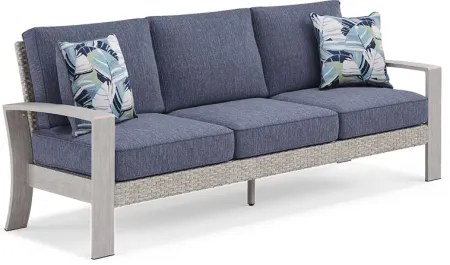 Sun Valley Light Gray Outdoor Sofa with Blue Cushions
