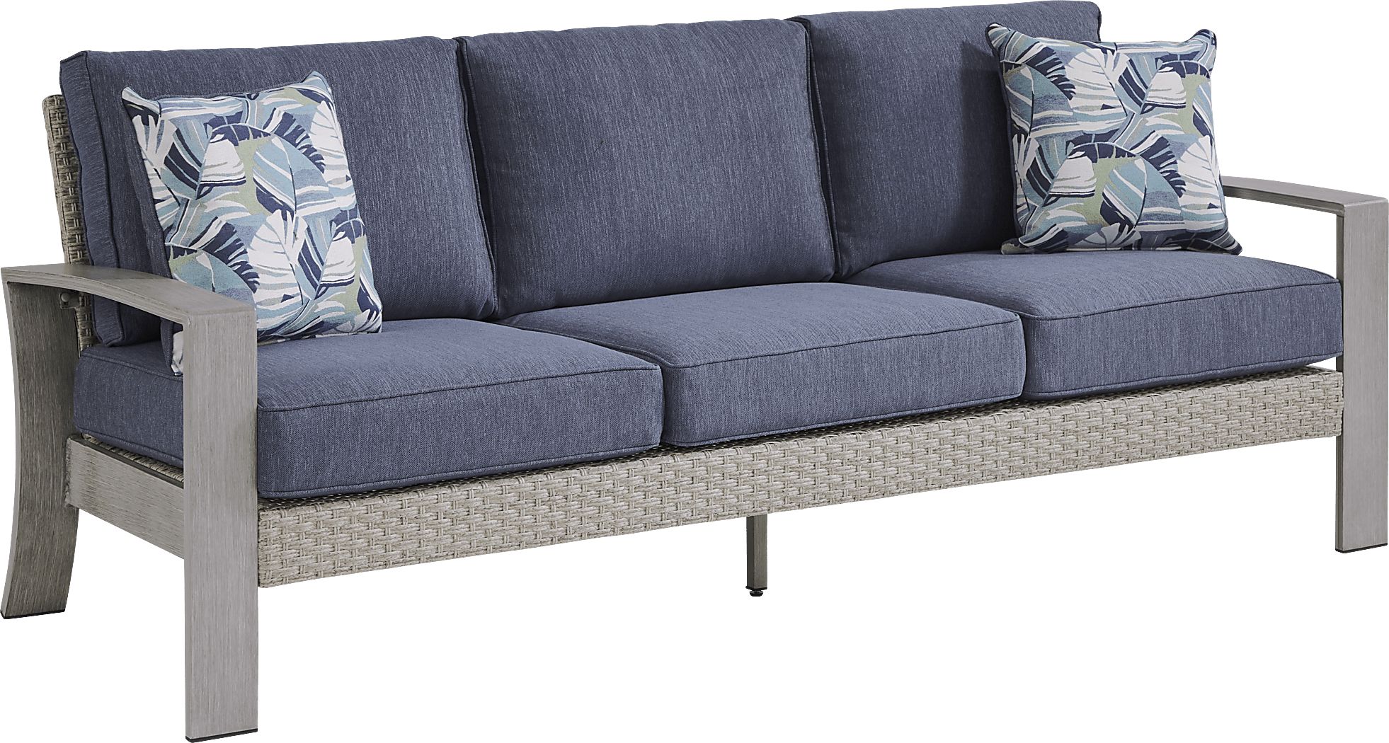 Sun Valley Light Gray Outdoor Sofa with Blue Cushions