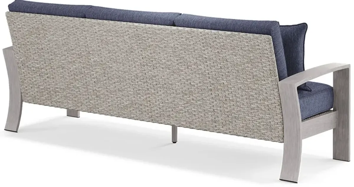 Sun Valley Light Gray Outdoor Sofa with Blue Cushions