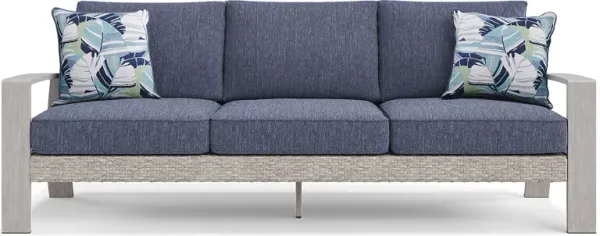 Sun Valley Light Gray Outdoor Sofa with Blue Cushions