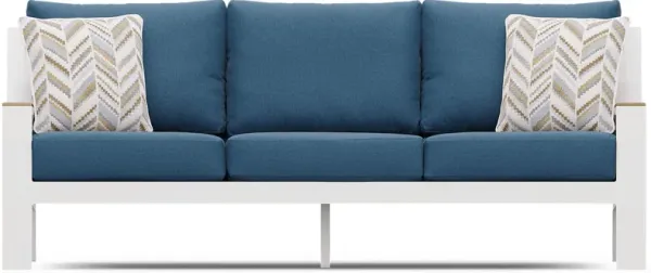 Solana White Outdoor Sofa with Blueberry Cushions