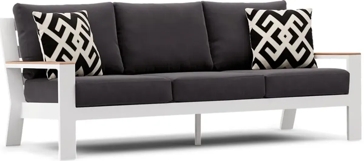 Solana White Outdoor Sofa with Charcoal Cushions