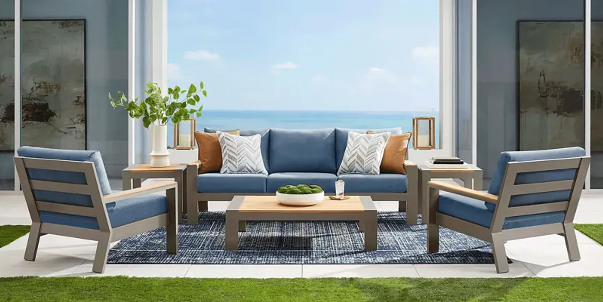 Solana Taupe Outdoor Sofa with Blueberry Cushions