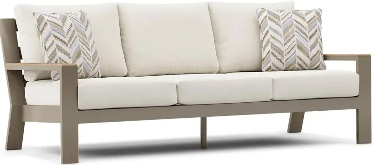 Solana Taupe Outdoor Sofa with Natural Cushions