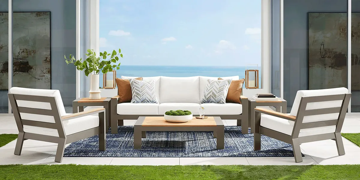 Solana Taupe Outdoor Sofa with Natural Cushions