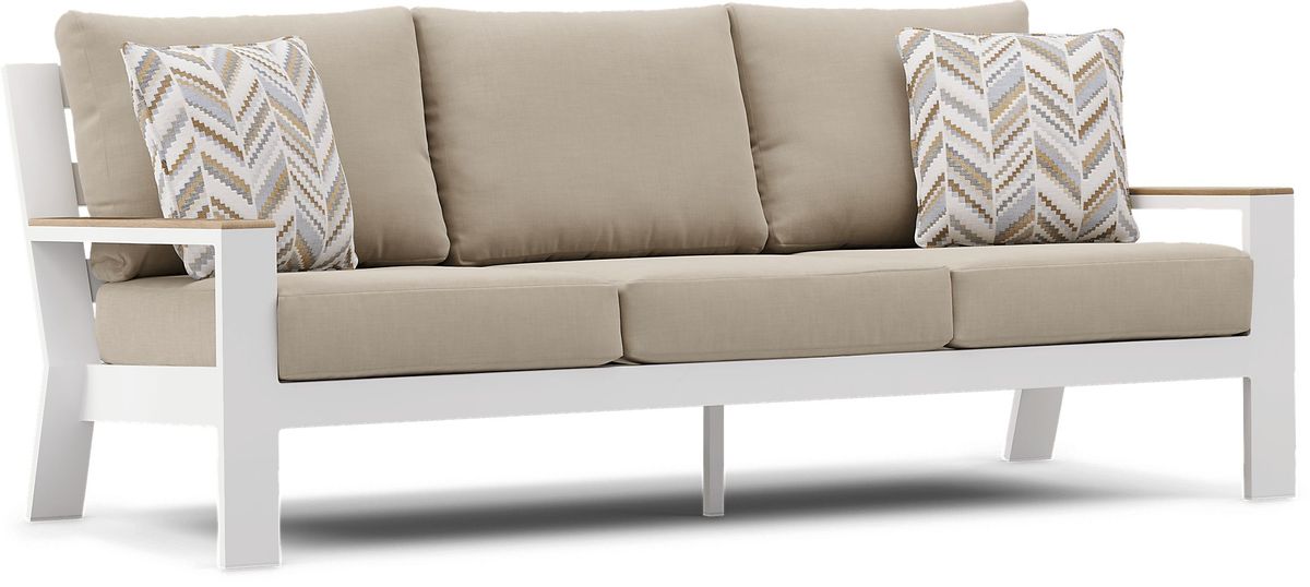 Solana White Outdoor Sofa with Bisque Cushions