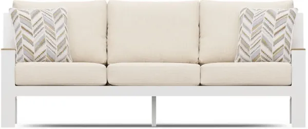 Solana White Outdoor Sofa with Bisque Cushions