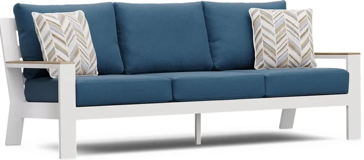 Solana White Outdoor Sofa with Blueberry Cushions