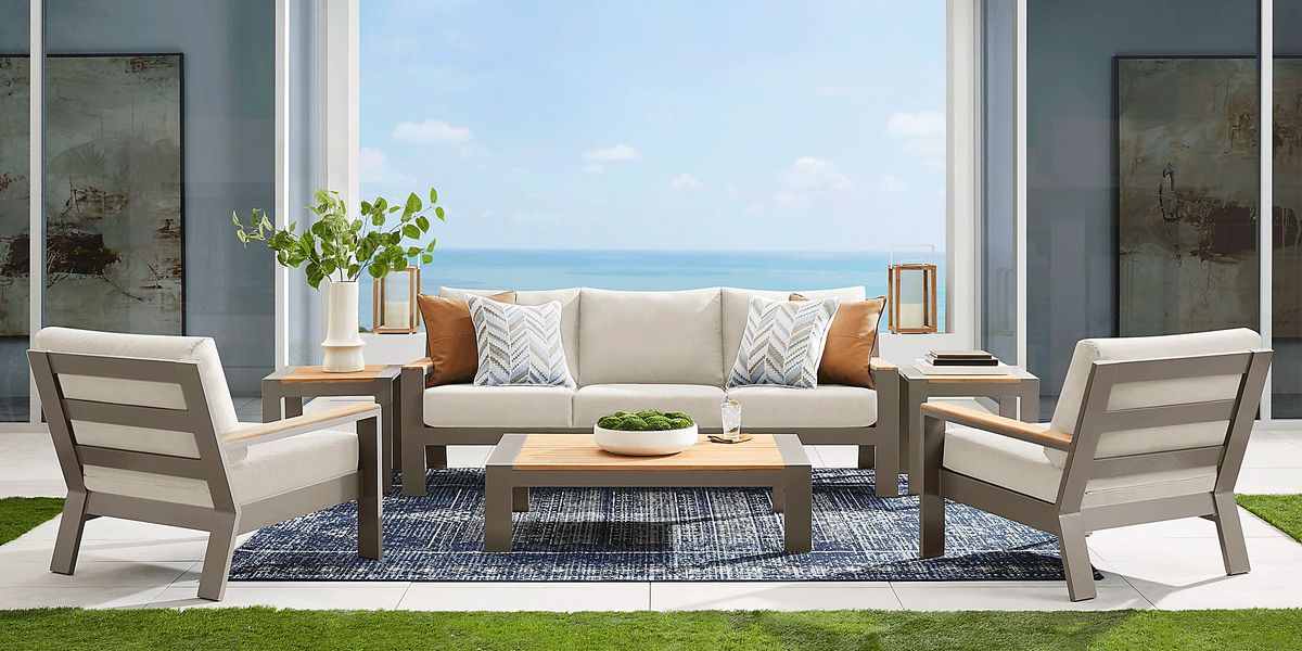 Solana Taupe Outdoor Sofa with Bisque Cushions