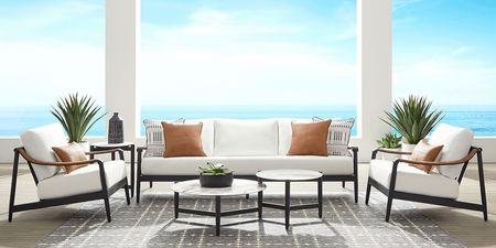 Harlowe Black 5 Pc Outdoor Seating Set with White Cushions
