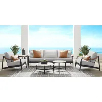 Harlowe Black 5 Pc Outdoor Seating Set with Dove Cushions