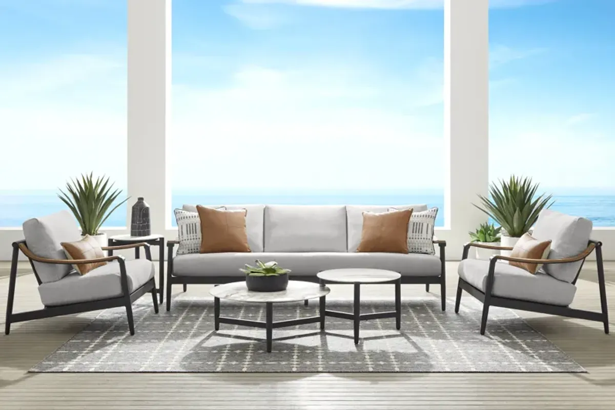 Harlowe Black 5 Pc Outdoor Seating Set with Dove Cushions